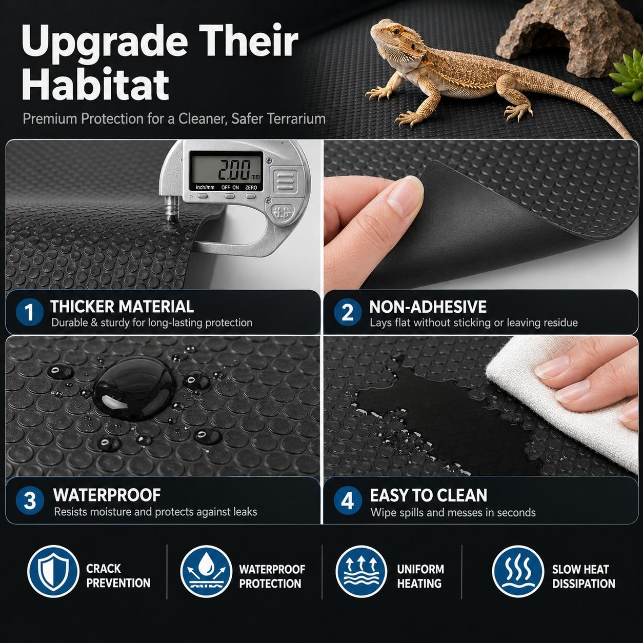 Reptile Terrarium Liner Mat, EVA Non Adhesive Tank Substrate for Leopard Gecko Snake Lizard Tortoise Bearded Dragon, Waterproof Easy Clean Reptile Carpet Bedding, Liner Protector for Pet Enclosure, Kitchen Storage Organizer and Home Moisture Resistant Mat