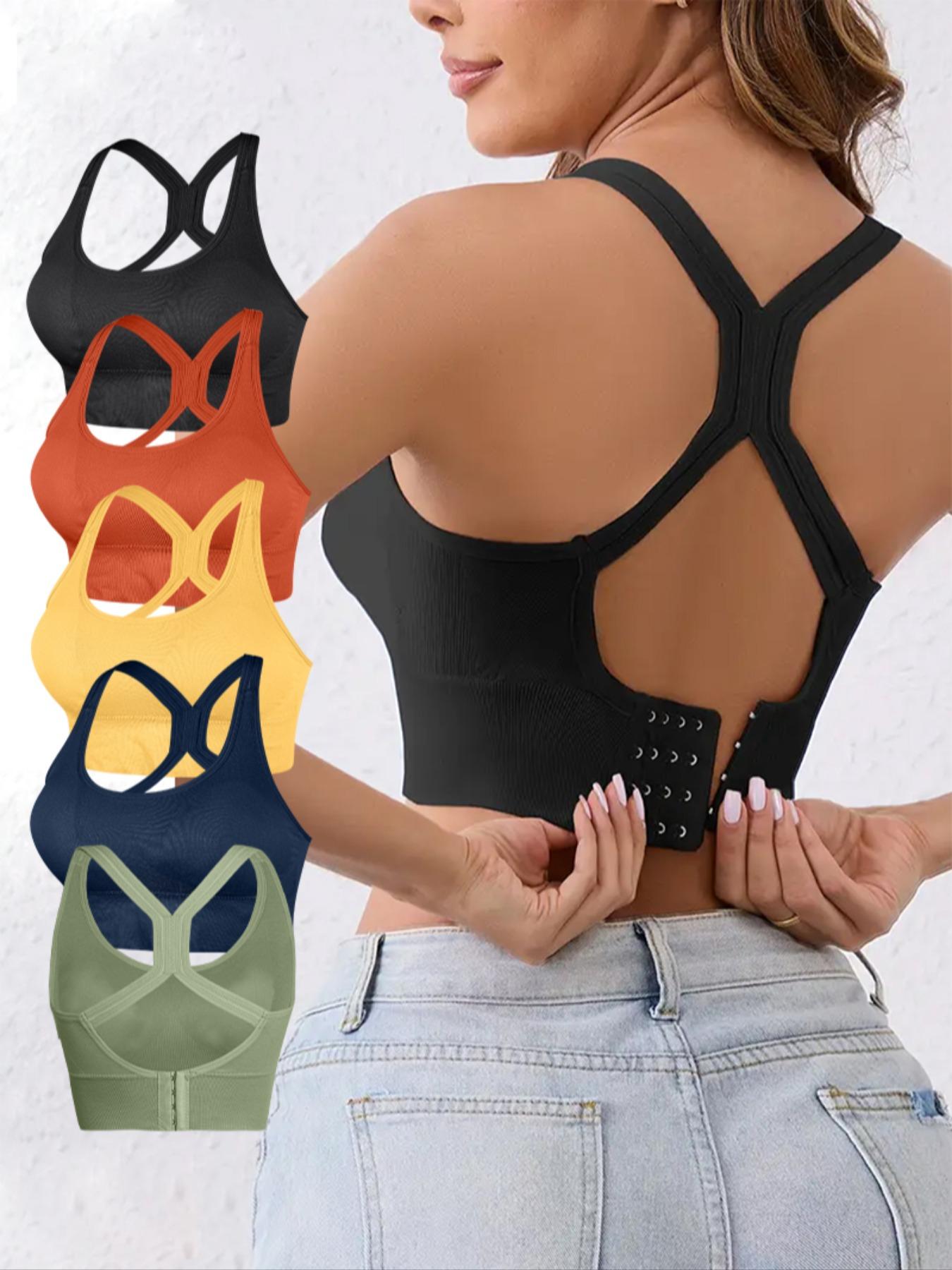 5Pack Women's Solid Knit Minimalist Wireless Bralette, Comfortable Breathable Backless Bra for Sports and Daily WearMedium Support Lingerie for All Seasons