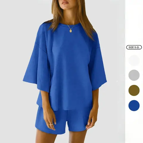 Imily Bela Womens 2 Piece Outfits 3/4 Sleeve Tops and Elastic Waist Shorts Lounge Sets Loungewear