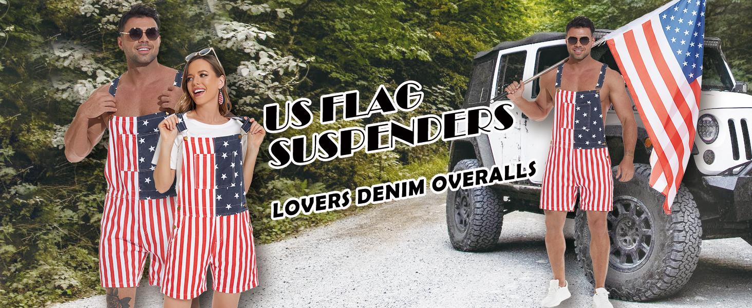 YXLUOKY 4th of July American Flag Overalls for Men Women Stretchy Memorial Day Coveralls USA Patriotic Gifts for Couples, Father's Day Romper Summer Menswear Womenswear