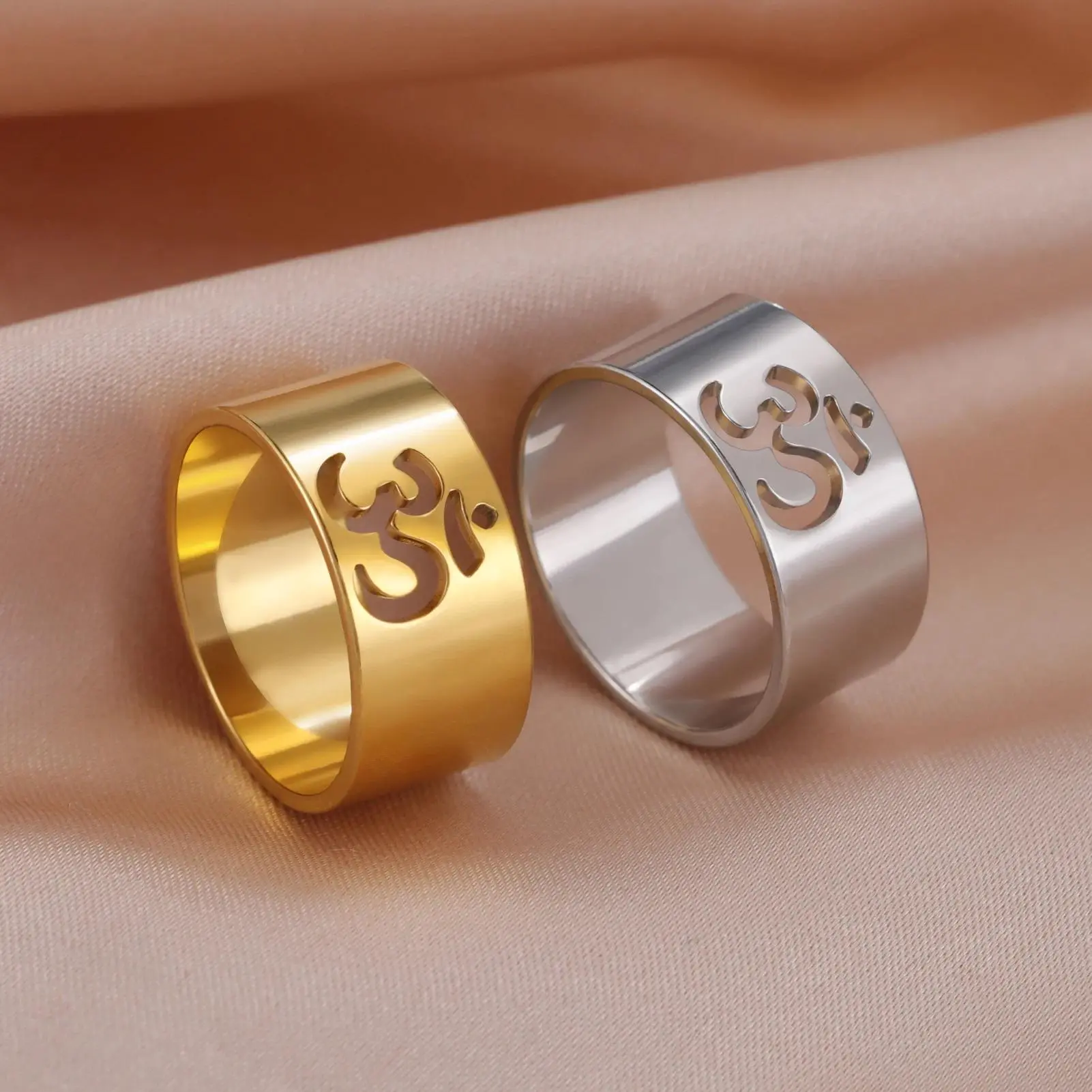 LIKGREAT Buddhism Indian Yoga Om Symbol Rings for Women Stainless Steel Supernatural Religious Talisman Amulet Jewelry Gifts New