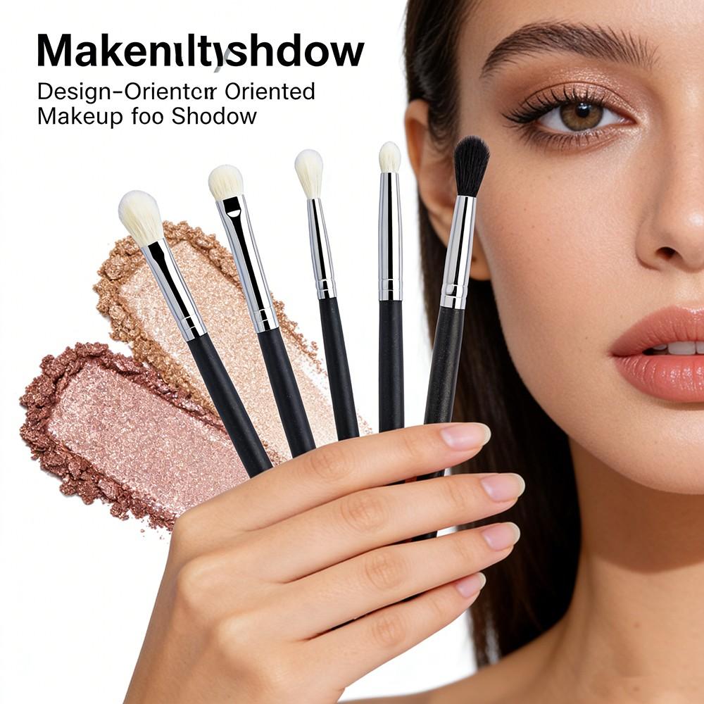 5pcs Makeup Eyeshadow Brushes, Flat Eye Shadow Shader, Crease Blending Brushes, Goat Hair, Liquid Cream Powder, Make Up Tool