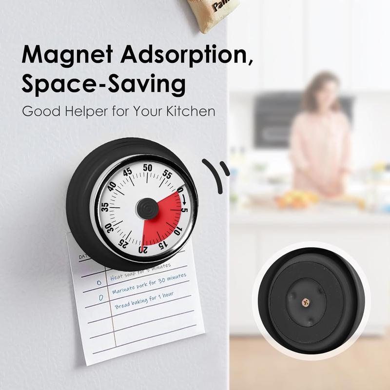 Visual Timer, Teeloray 60-Minute Countdown Timer, Kitchen Timer with Magnetic Base, Mechanical Clockwork, Ringer Alert, Time Management Tool for Children and Adults, Study/Work/Cooking