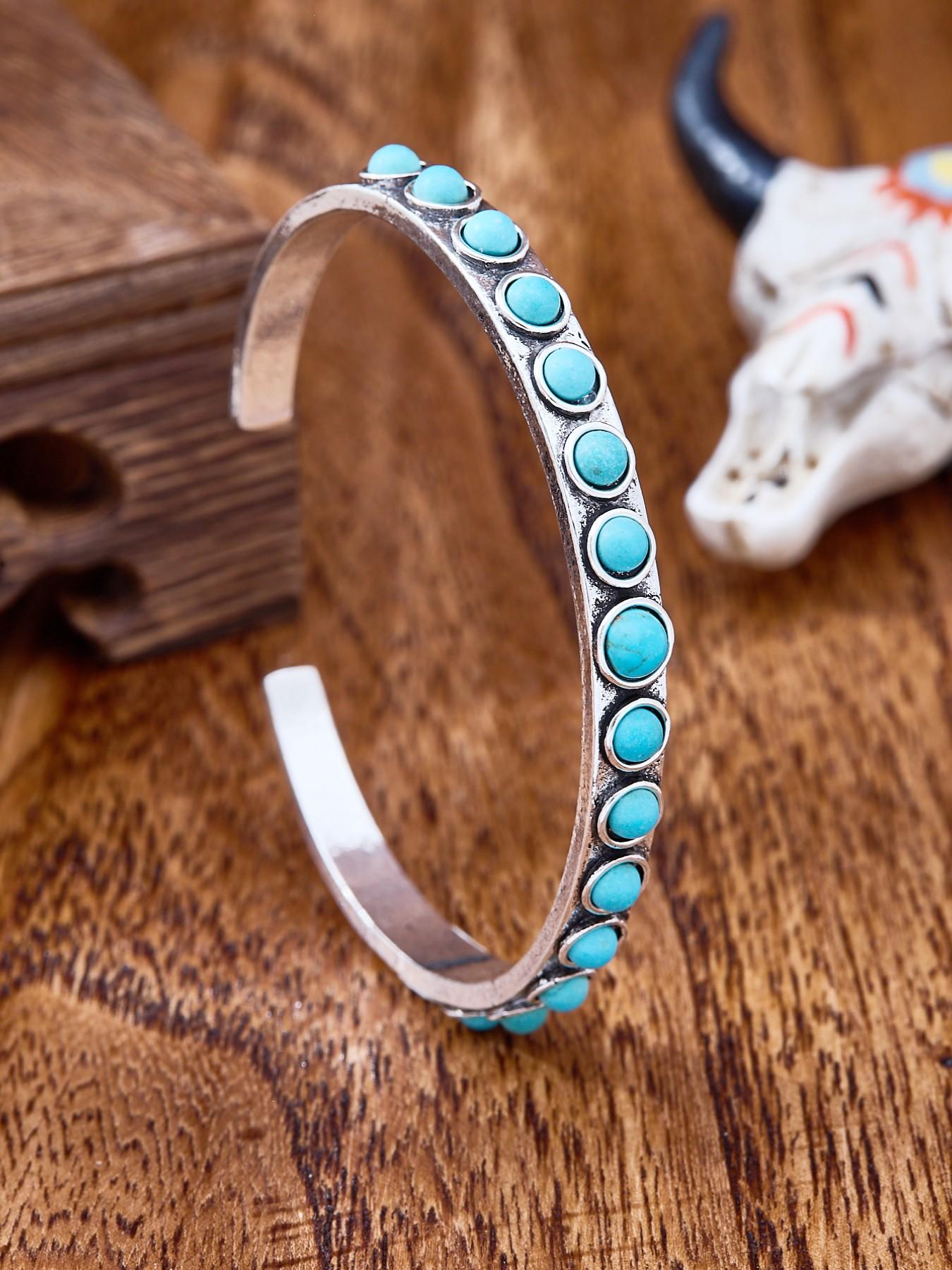 Adjustable Turquoise Decorative Cuff Bracelet for Women, Western Cowgirl Jewelry, Blue Turquoise Jewelry, 1pc Sleeveless Handband