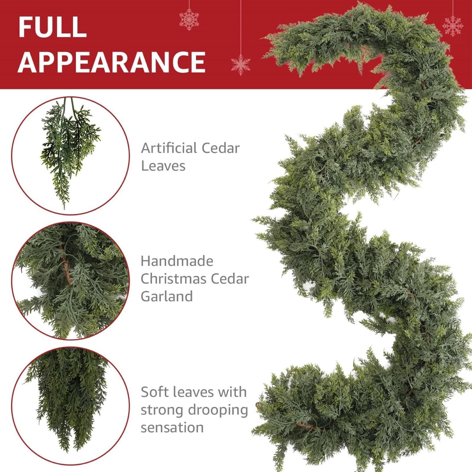 Early Bird | 9ft Pre-Lit Christmas Pine Garland - 50 LED Lights - Realistic Faux Greenery for Mantle, Stair & Fireplace - Battery Operated & Ornaments Decor  Christmas Decoration, Get Free Gift