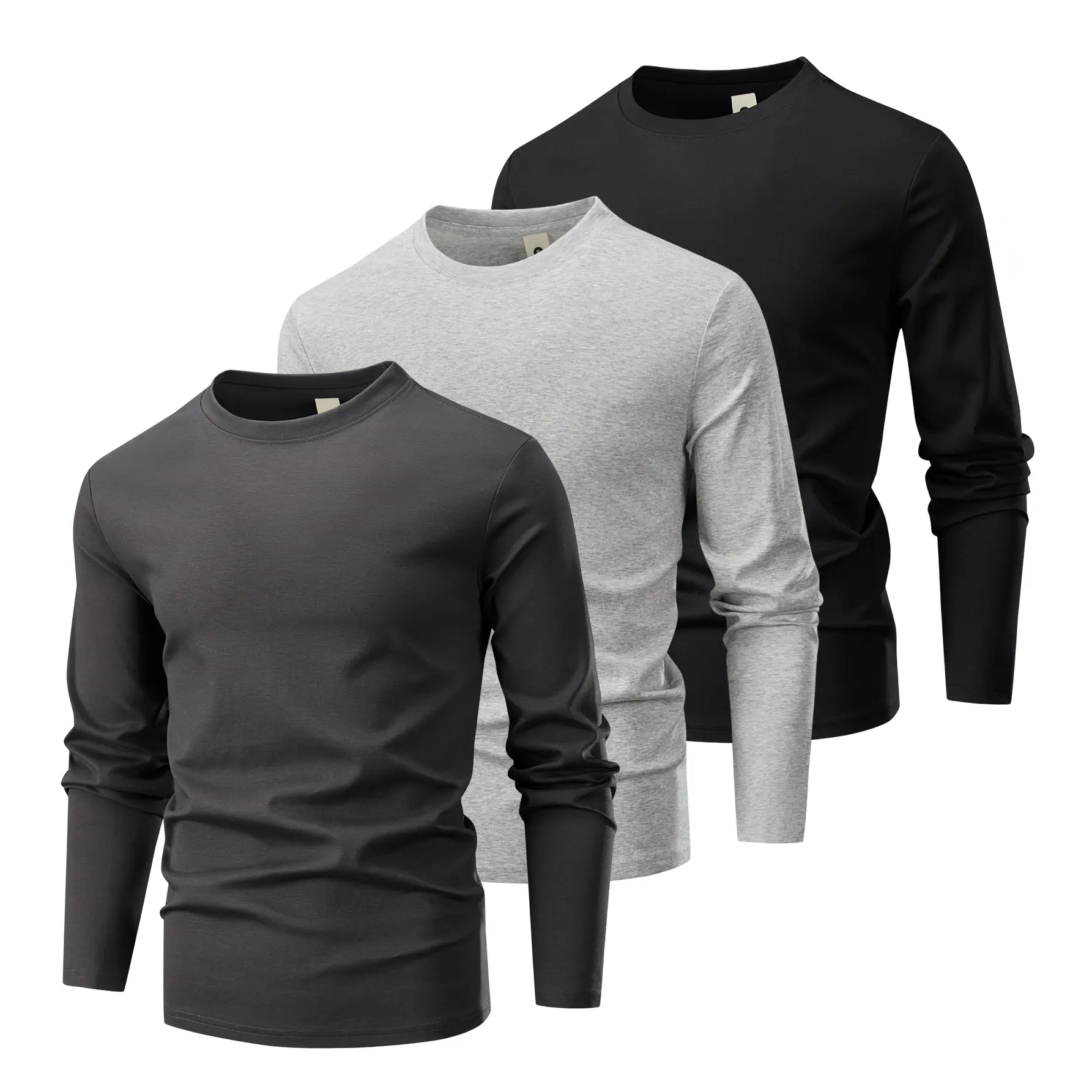 3-Pack Men's Spring & Autumn Cotton Long Sleeve T-Shirt Stylish Casual Commuter Bottom Shirt Suitable for Outdoor Sports Vacation Ideal Gift for Boyfriend/Husband Menswear Streetwear Top Long Sleeve Unisex Tshirt Base Layer Layering Basic Tee
