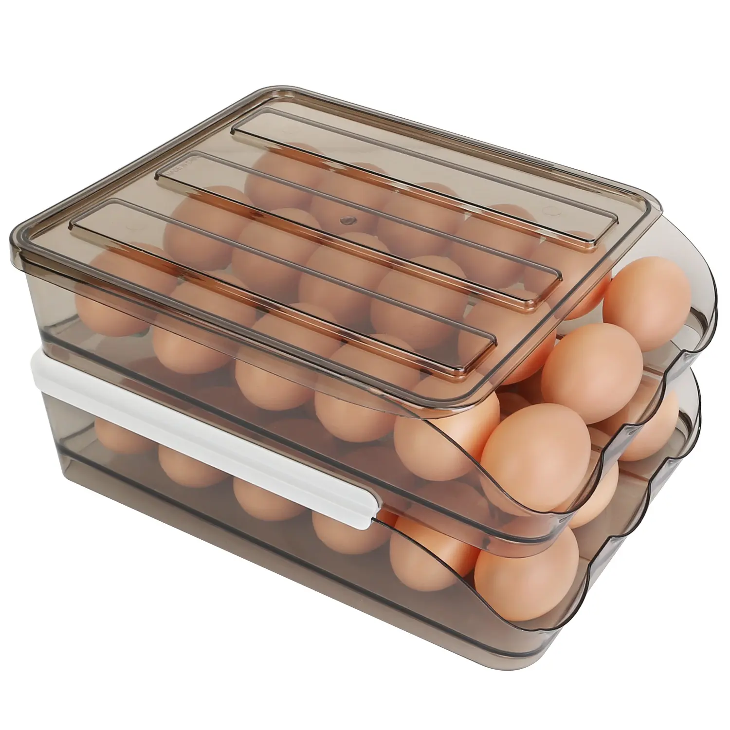 Double-Layer Egg Holder for Refrigerator, Automatic Rolling Egg Storage Tray with Lid, Space-Saving Organizer, Holds Up to 36 Eggs