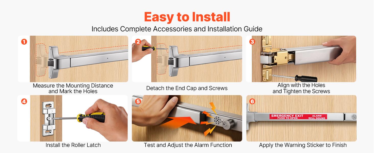 VEVOR Stainless Steel Push Bar Panic Exit Device, 31" Universal Commercial Emergency Exit Door Hardware with Auto Alarm System & Sticker, Anti-Theft for 31"-46" Wood/Metal Doors, Silver for Schools & Apartment Buildings