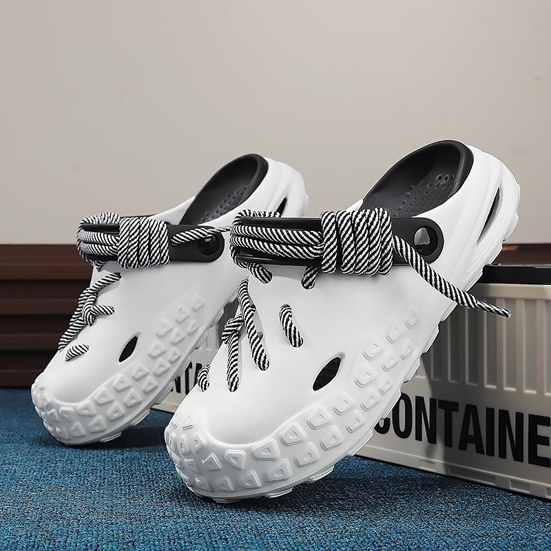 Light Oxygen Flow Cloud Holes Slippers, Eva Sole, Solid Pattern, Less Than Ankle Height, Fashionable All-Season Footwear