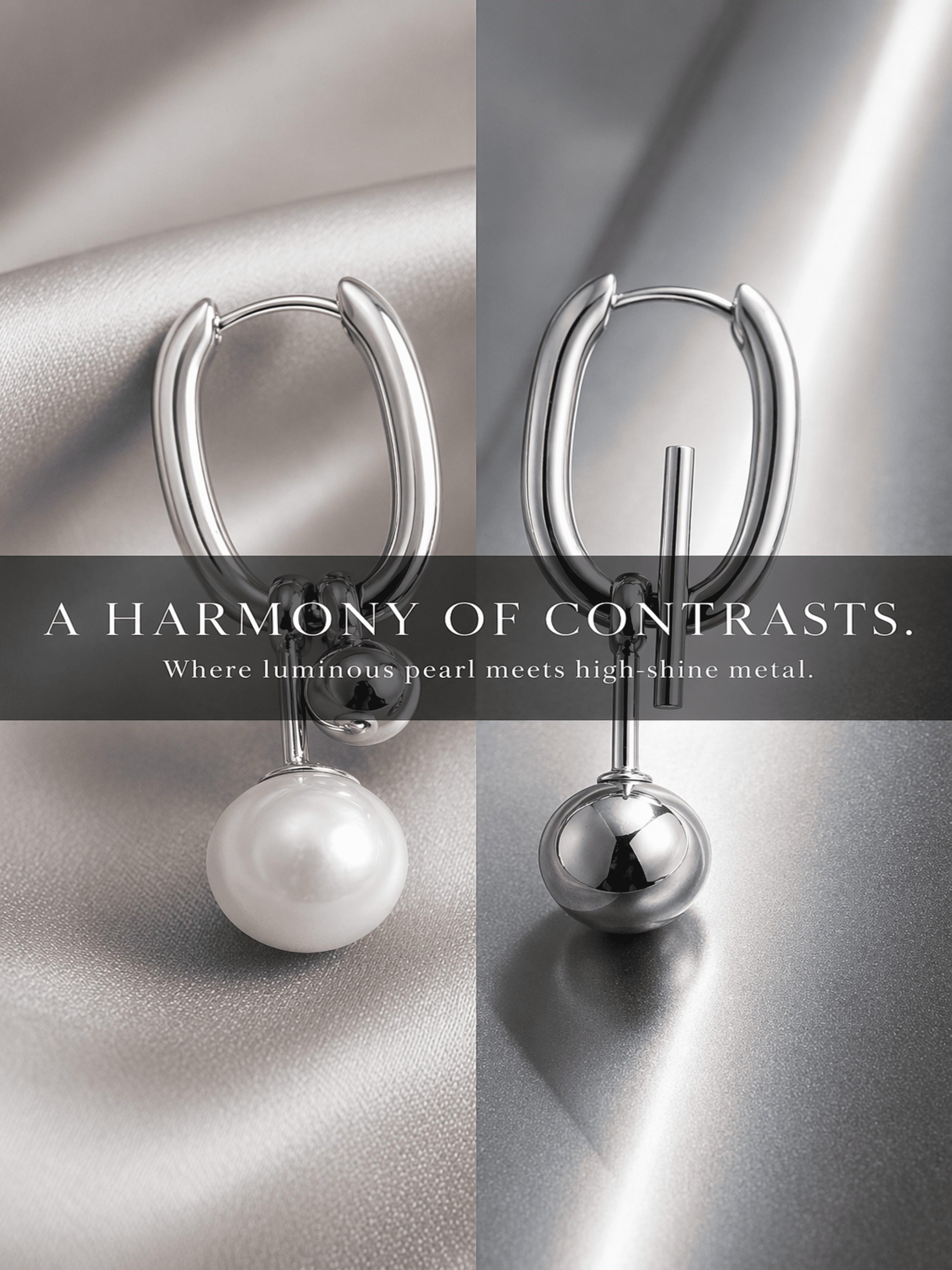 Asymmetrical Pearl Drop Earrings, Minimalist U-Shaped Metal Design, Enhances Facial Shape, Elevates Daily Details
