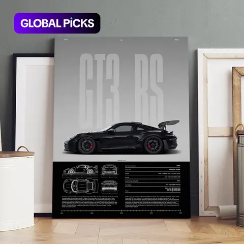Wooden-Framed Canvas Painting, High-Performance GT3 RS Specification Poster, Modern Canvas Wall Art for Living Room, Bedroom & Office Decoration, Modern Home Decor, Fashion Artistic Ornaments, Artwork, Decoration Items #GLOBAL PICKS