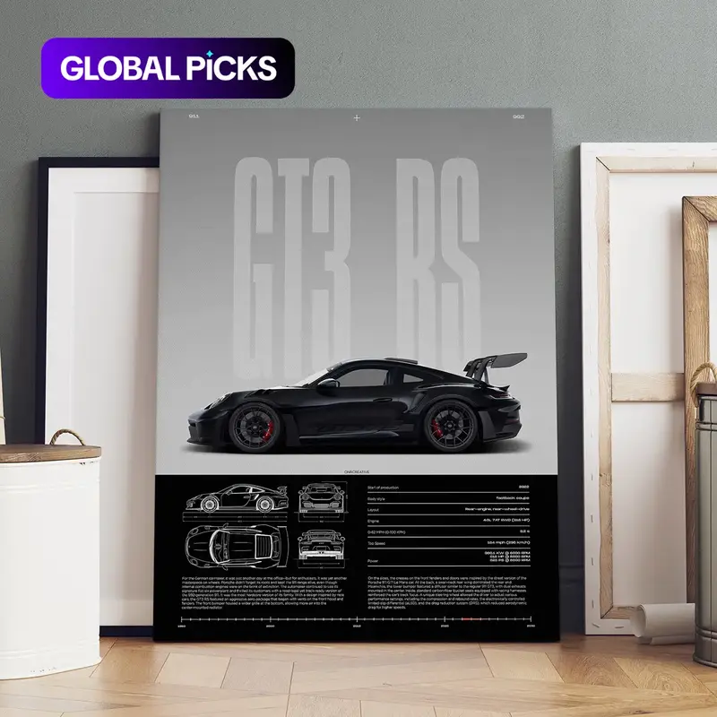 Wooden-Framed Canvas Painting, High-Performance GT3 RS Specification Poster, Modern Canvas Wall Art for Living Room, Bedroom & Office Decoration, Modern Home Decor, Fashion Artistic Ornaments, Artwork, Decoration Items #GLOBAL PICKS