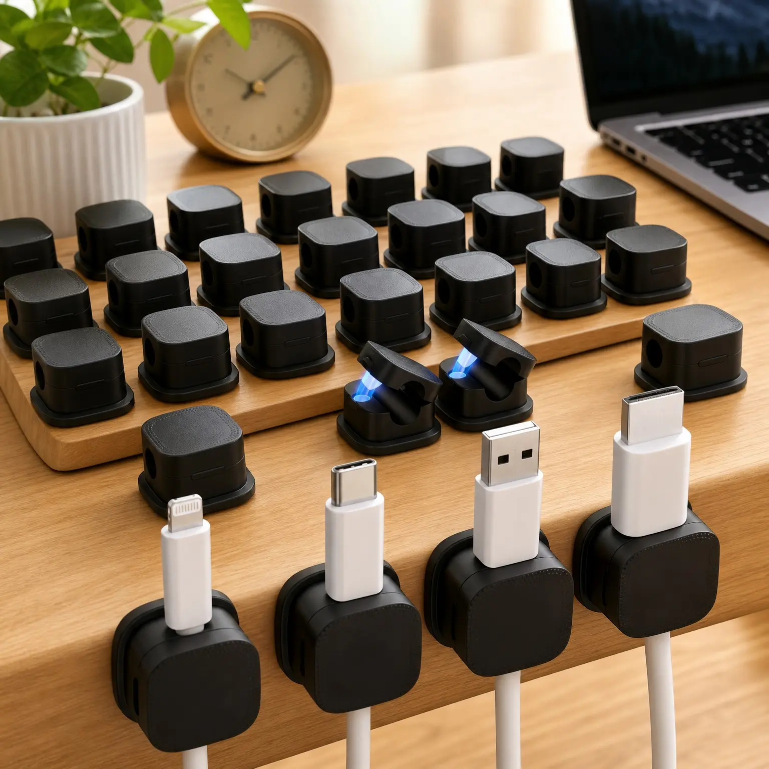 30-Pack Magnetic Adjustable Cable Clips Cord Organizer - Smooth Cable Straps & Wire Holders, Cable Management Accessories for Desktop, Nightstand, Home Office & PhoneGift