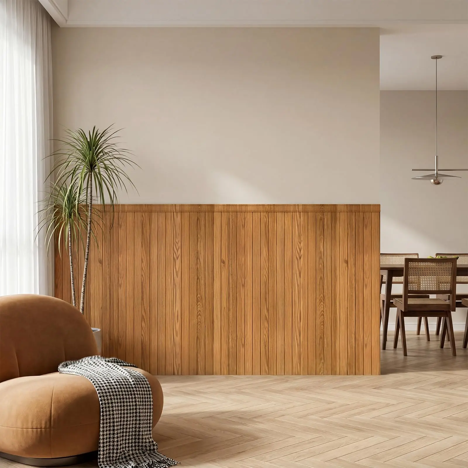 8‑Pack 3D Wainscoting PS Decorative Wall Panel Kit, Wood‑Grain Accent Wall Cladding, Each Panel 38.58 x 9.84 Inches, Total Coverage 21 Sq Ft, White Interior Wall Decor