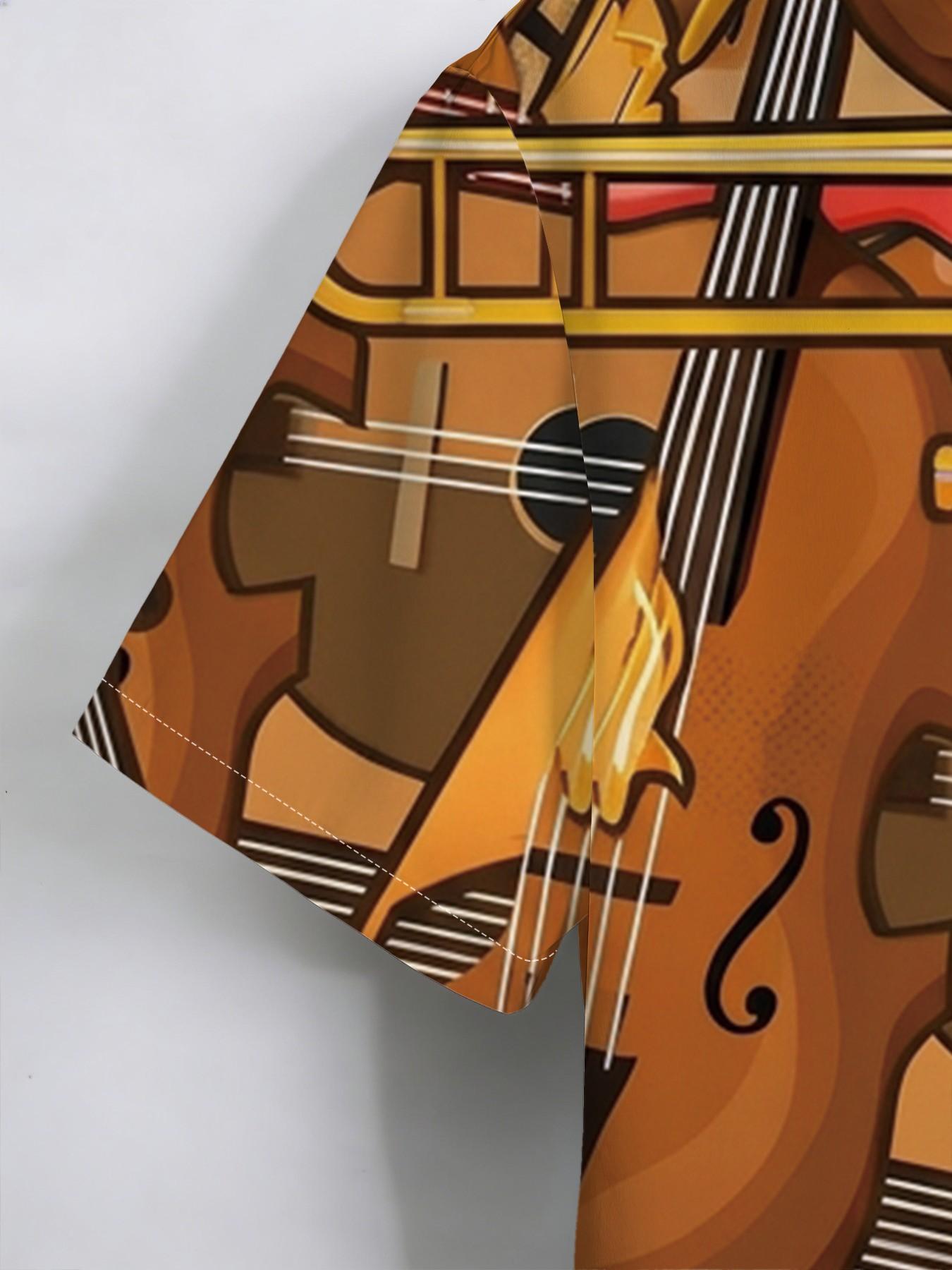 New Summer Men's Short Sleeve Shirt, Vintage Instrument All over Print, Casual Breathable Beach Holiday Hawaiian Shirt