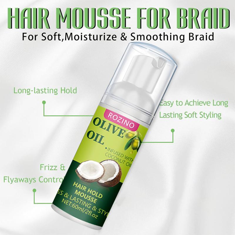Olive Oil & Coconut Oil Hair Styling Mousse, Long-lasting Hold Hair Setting Mousse, Hair Care & Styling Product for Women & Men, Curly Haircare, Lightweight Frizz Control, Hair Styling Gel, Hair Products, Curl Defining Mousse
