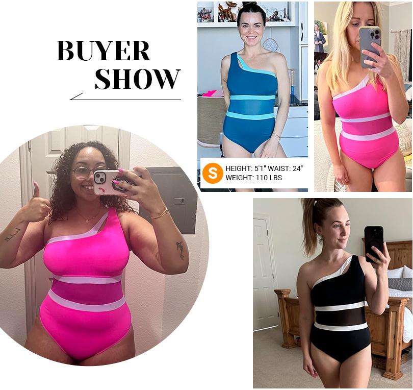 Holipick Women's One Shoulder One Piece Swimsuit Cutout Bathing Suits Mesh Slimming Swimwear for Teen Girls