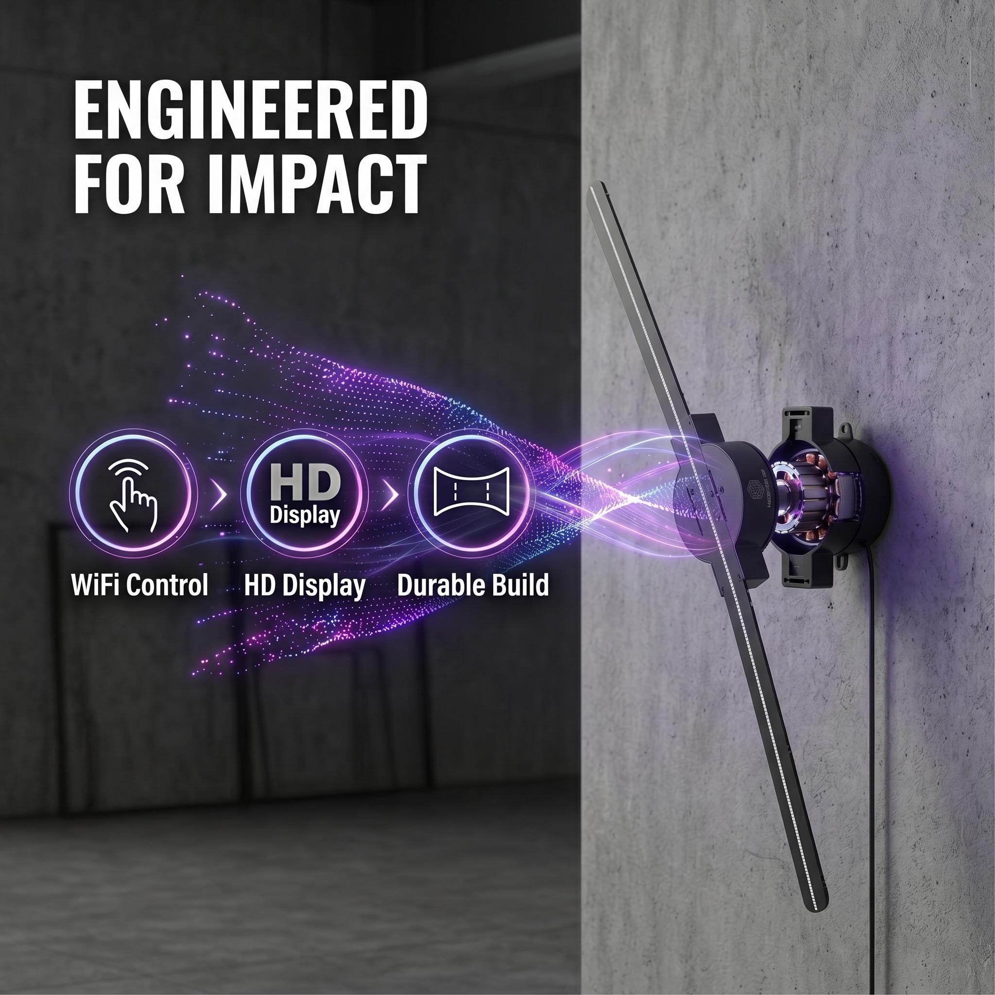 16.5" 3D Hologram Fan Display| WiFi HD LED Advertising Projector 2000*224 with 224 LEDs, Holographic Display Fan for Store, Retail, Shop Signage & Business Promotion