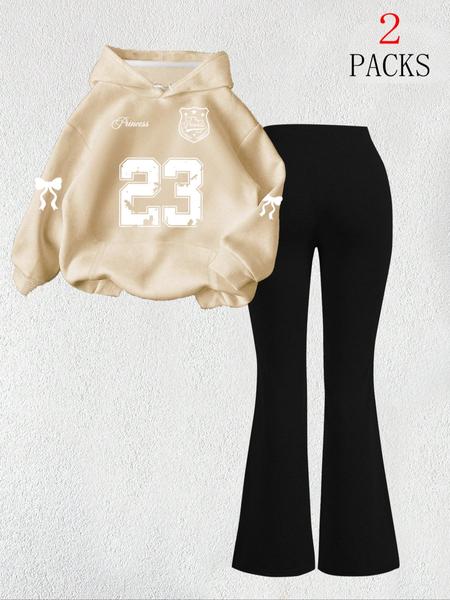 【FREE PERSOMALITY】Women's Warm Sweatshirt Set + Slim Fit Flare Pants, Casual Butterfly Print, Kangaroo Pocket, Fall & Winter