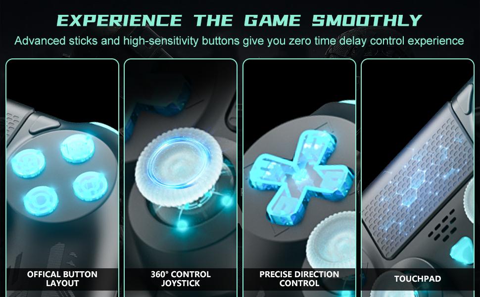 Wireless Controller for PS4, PS4 Controller with LED RGB Light Compatible with PlayStation 4/Slim/Pro/PC (Black)