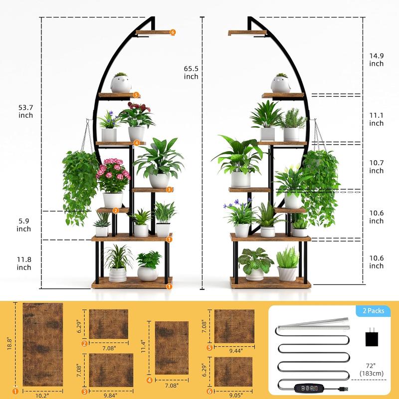 POZILAN 2 Pack Plant Stand with adjustable with Timer LED Grow Light: 14 Tier 70"Corner Shelf, Metal Display Storage Rack Organiser for Multiple Pot, Decor for Room, Ideal Gift Flower Furniture Home