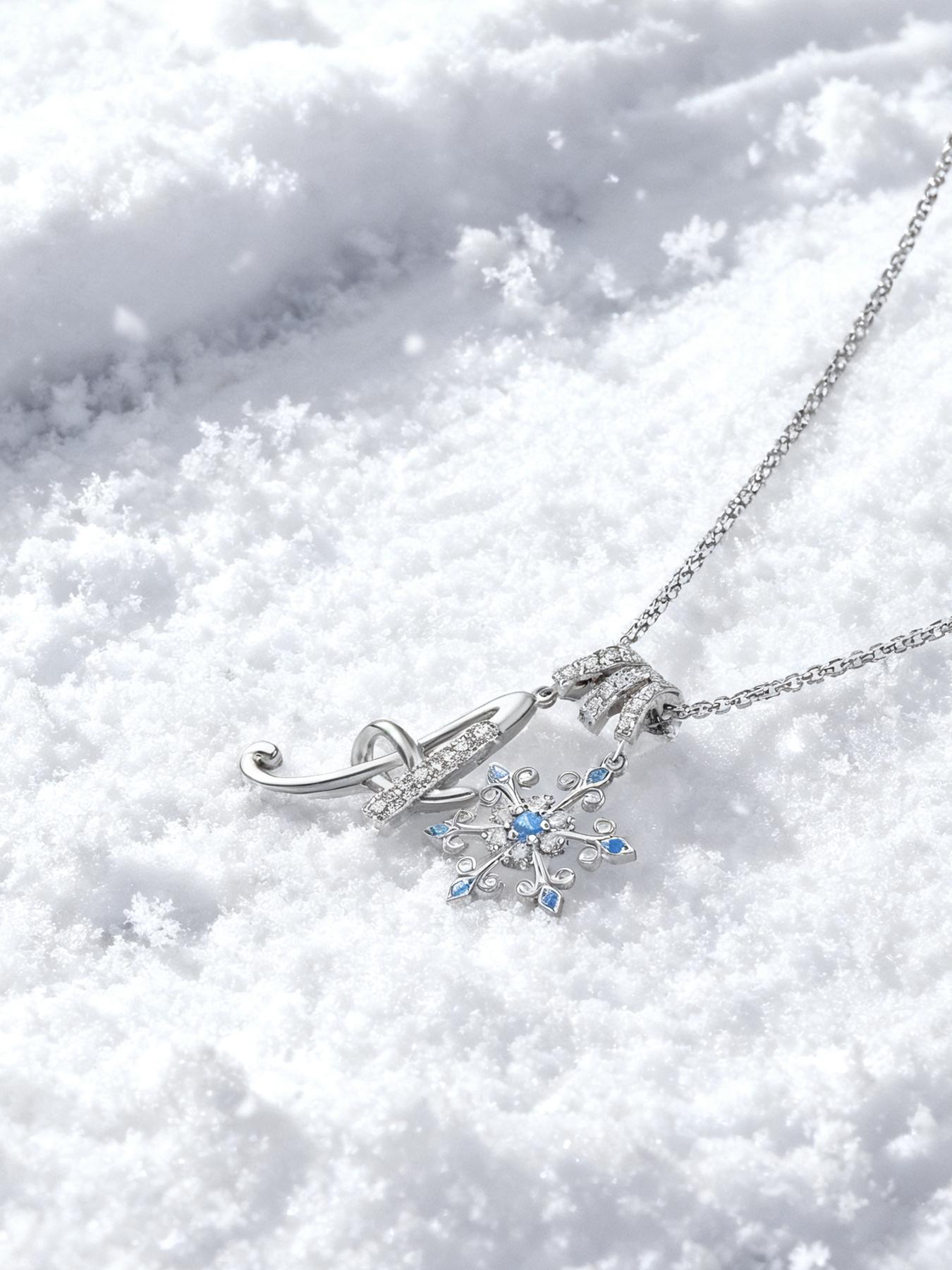 Snowflake Initial Necklace with Blue Rose Jewelry Box, Included Jewelry Box, Letter Pendant for Women, Birthday Christmas Gift for Wife Mom Girlfriend Daughter