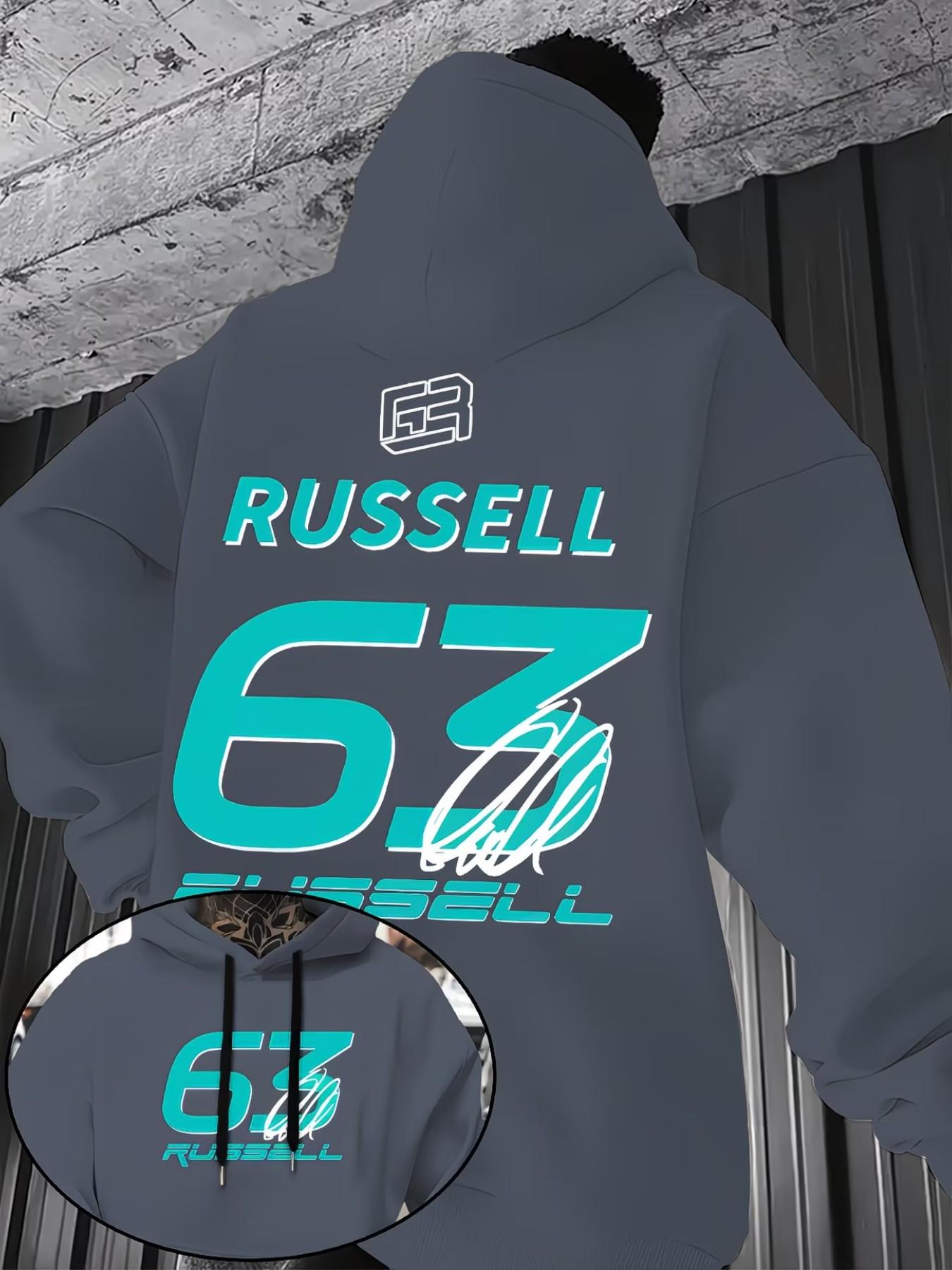 Men's Fashion Fleece Hoodie, Russell Pattern Pullover, Dual-Sided Print, Casual & Formal, Fall Winter Outerwear, Street Style