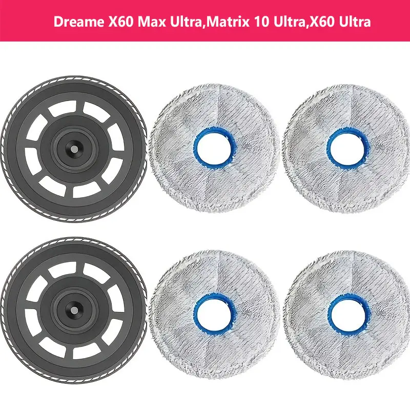 6 Piece Replacement Vacuum Robot Accessories for Dreame X60 Max Ultra, Matrix 10 Ultra, X60 Ultra, Includes 2 Microfiber Cloths & 4 Cloth Holders