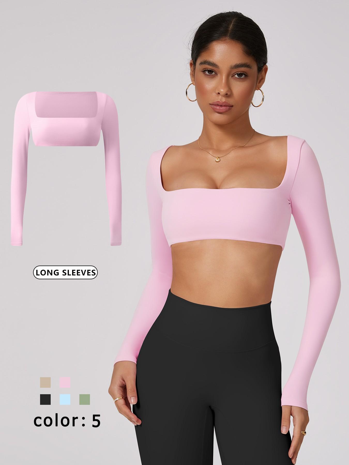 Women's Fashion Sport Top Athletic Style Activewear Square Neck Long Sleeve Short Crop High Elastic Comfortable Breathable Gym Training Running Outdoor Cycling