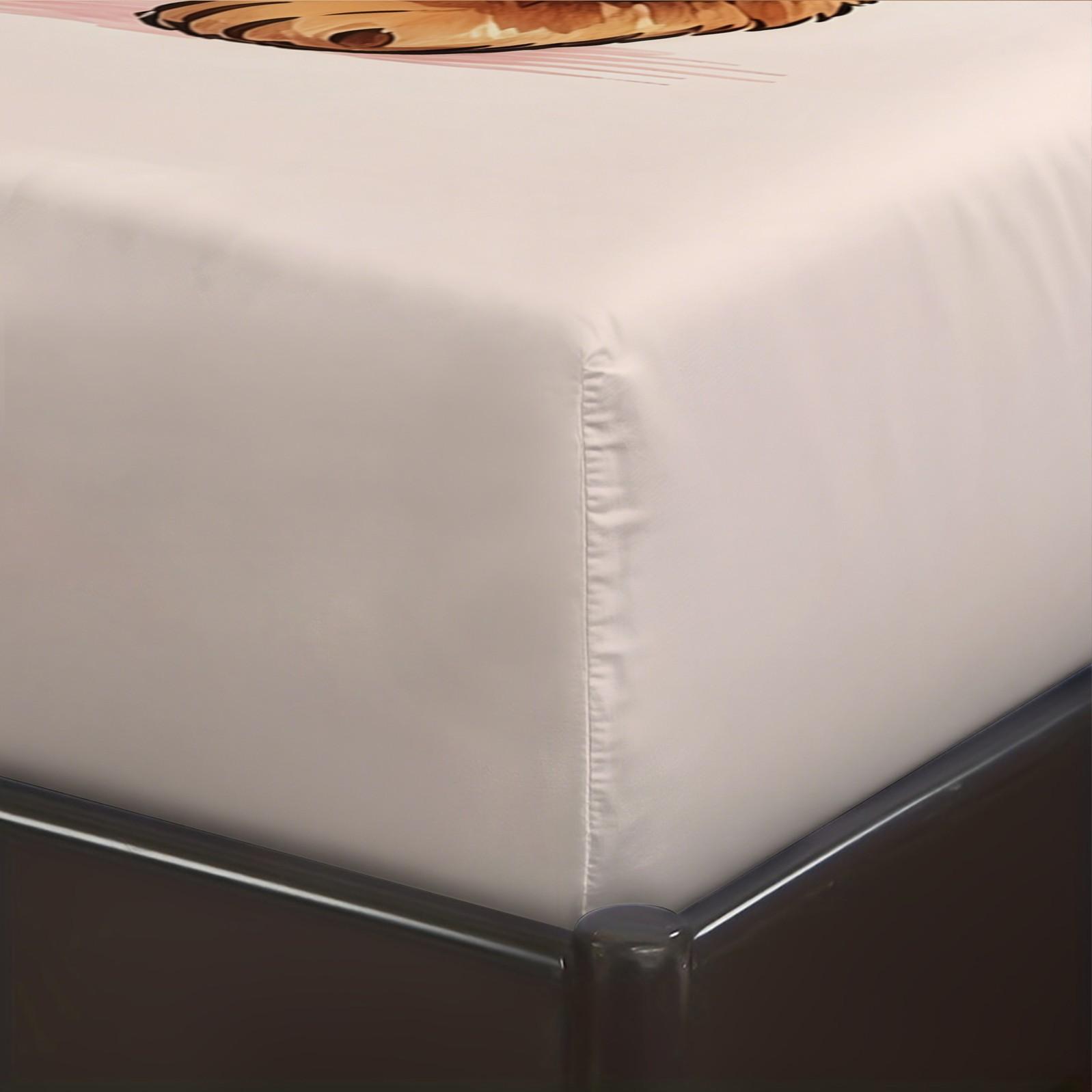 Casual Couple Bear Fitted Sheet Set, Soft Skin-Friendly, 3 Pieces (1 Fitted Sheet + 2 Pillowcases), Deep Pocket, Cute Bear Print, Pink Bedding for Girls Teens Bedroom, Aesthetic Room Decor, All Seasons