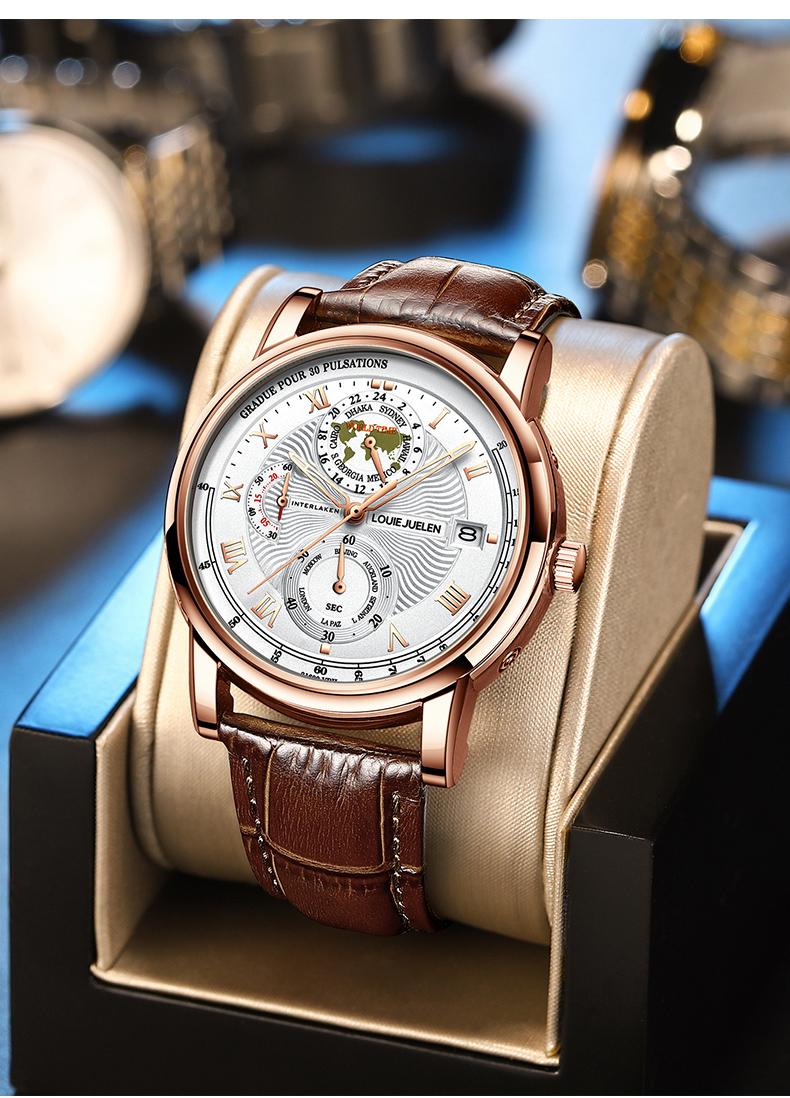 Men's Watch Original Movement LOUIEJUELEN Swiss Brand with Luminous Date Display Function 3ATM Waterproof Sapphire Crystal Artificial Leather Strap Multi-Function Chronograph Suitable for Work Occasions Men's Watch Original Movement LOUIEJUELEN Swiss Brand with Luminous Date Display Function 3ATM Waterproof Sapphire Crystal Artificial Leather Strap Multi-Function Chronograph Suitable for Work Occasions