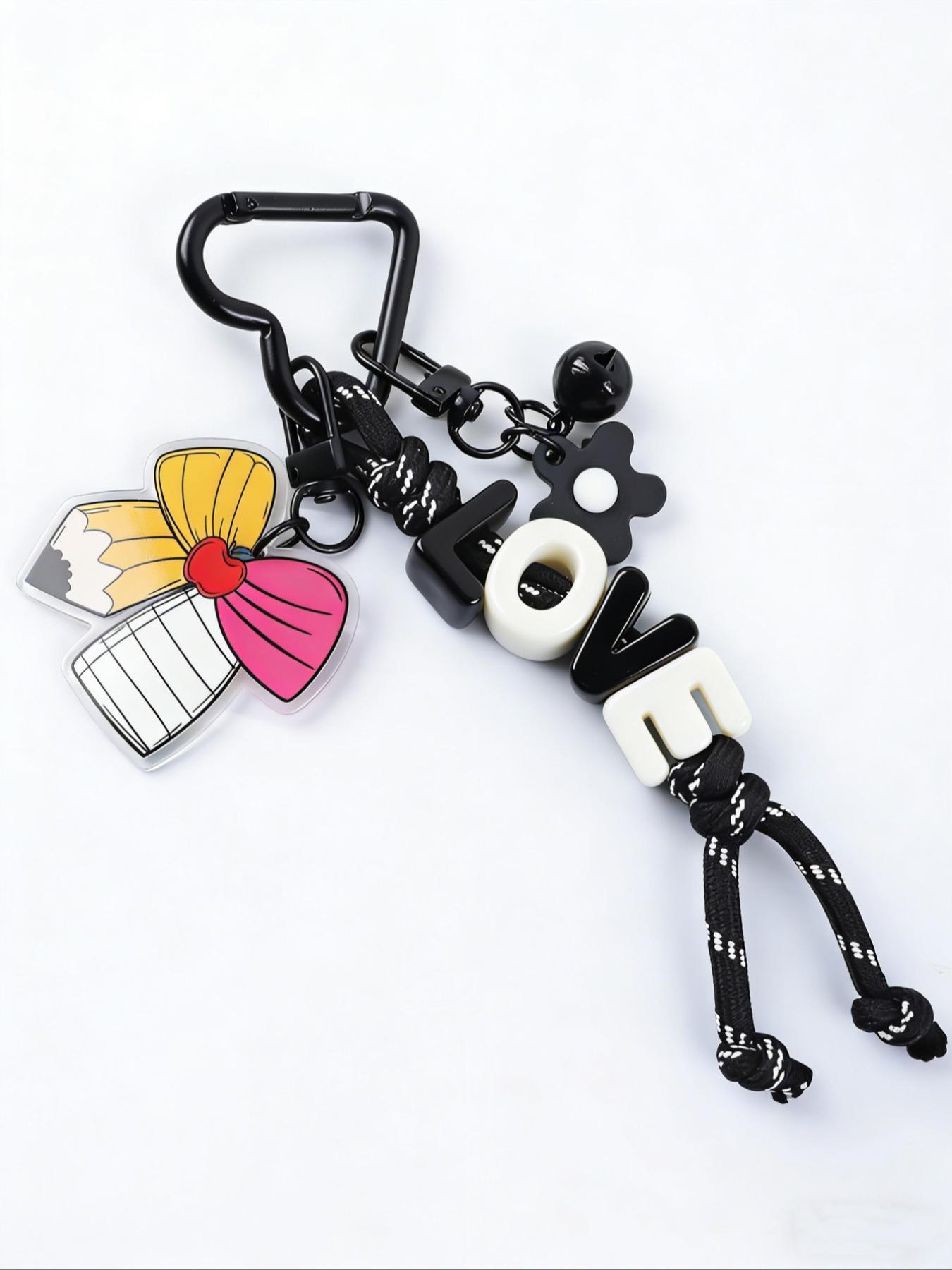 1pc Love Bow Bell Keychain, Acrylic Colorful Letter Keyring, Personalized Name Gift for Birthday Christmas Valentine's Day