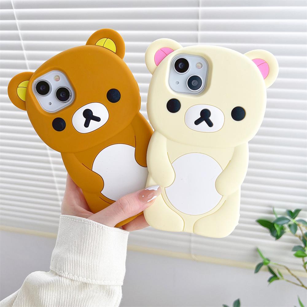 3D Rilakkuma Soft Silicone Protective Phone Case, Cute Cartoon Cover for iPhone 16/15/14/13/12/11 Pro, X, XS, XS Max, XR, 6/7/8 Plus, 4/4S, 5/5S and SE, Smartphone Casing