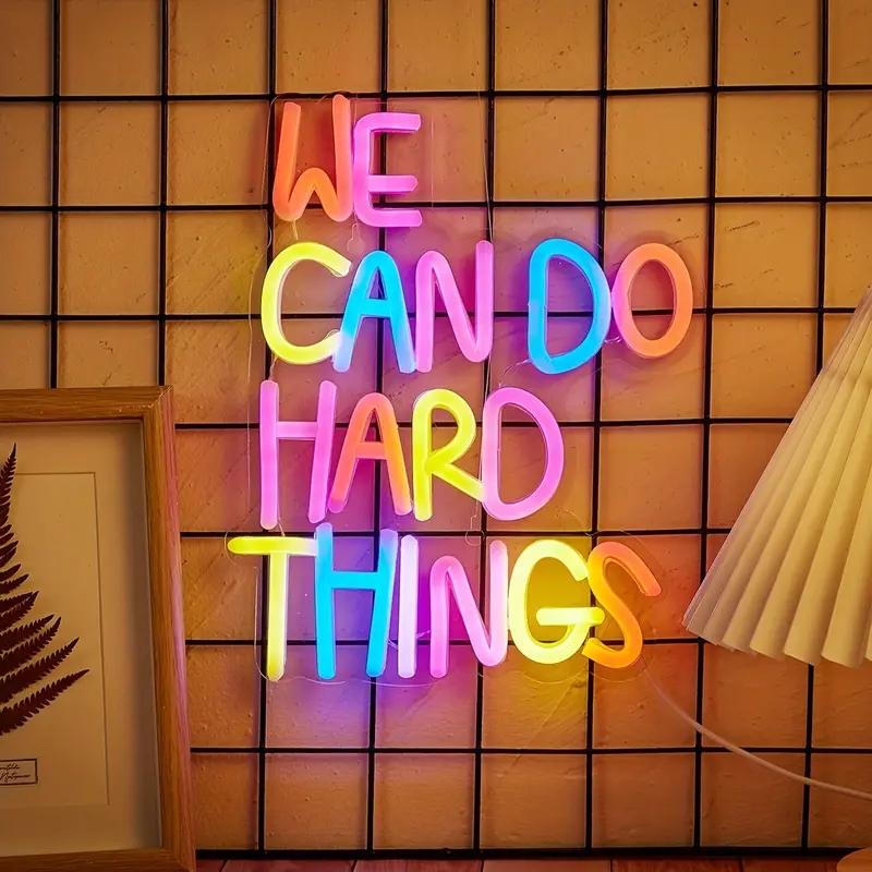 We Can Do Hard Things Letter Decorative Light, Bedroom Classroom Office Shop Garage Gift, Wall Hanging Chain USB Powered