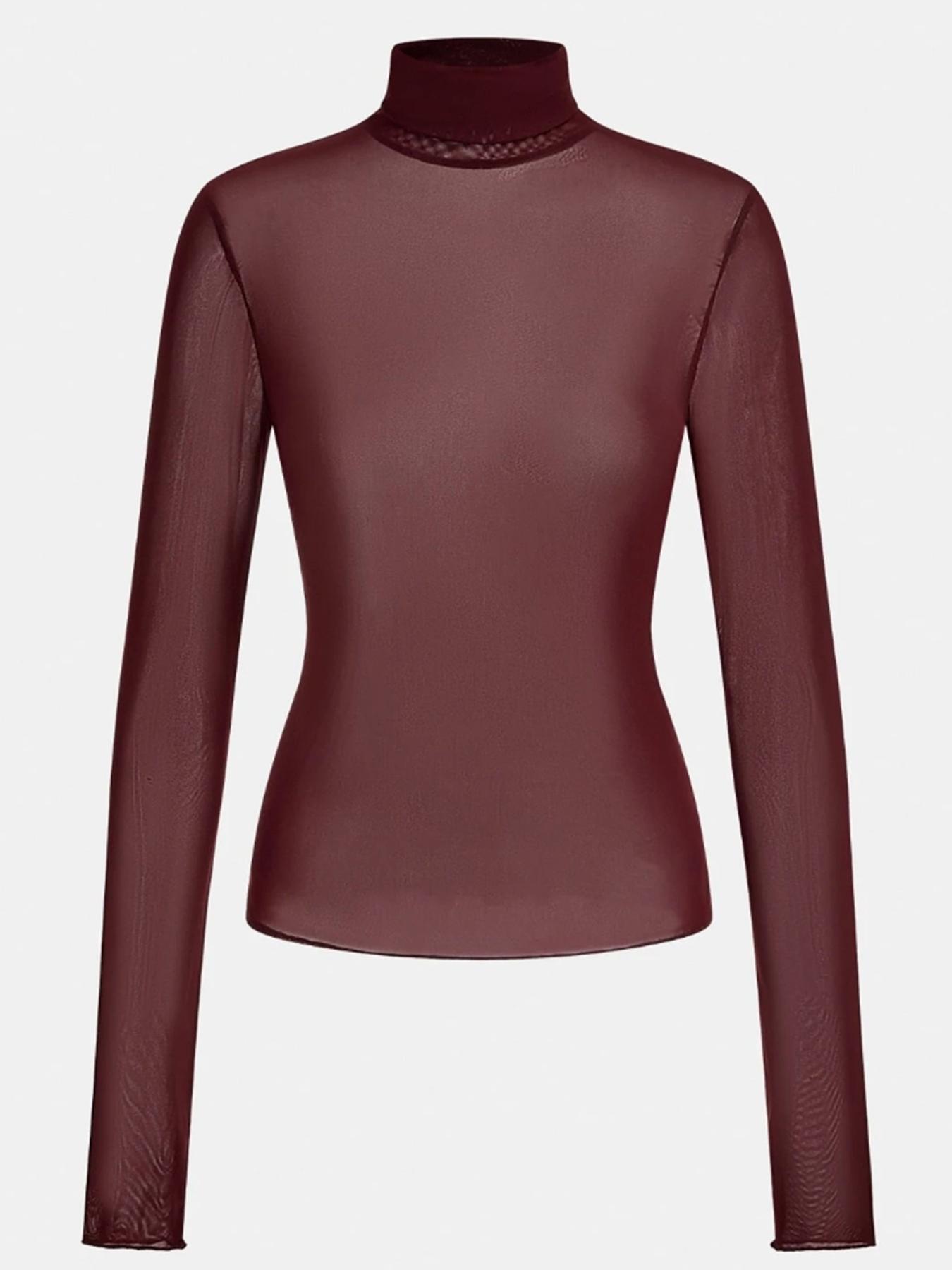 Women's Sparkle Mesh Halter Neck Top, Long Sleeve, Sexy Slim Fit Design, Plain Pattern, All Season Fashion Essential, Versatile Underwear