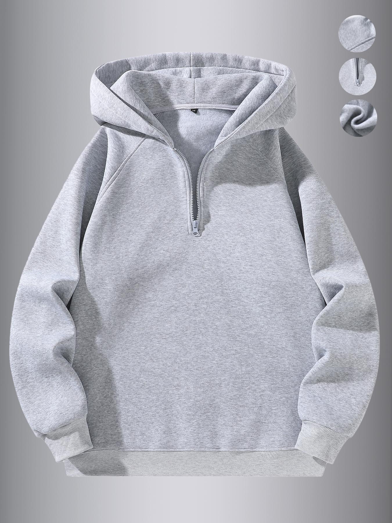 Men's Fleece-Lined Casual Fuzzy Hoodie, Plain Basic Shoulder Pad Warm Sweatshirt, Ideal for Cold Weather, Outdoor Sports, Streetwear