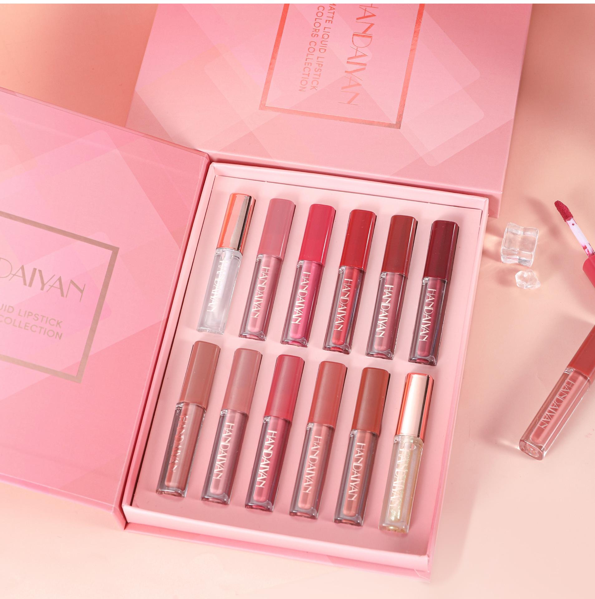 HANDAIYAN 12 Pcs Matte Liquid Lipstick Book Gift Set - Long Lasting Waterproof Velvet Lip Gloss Pack for Women