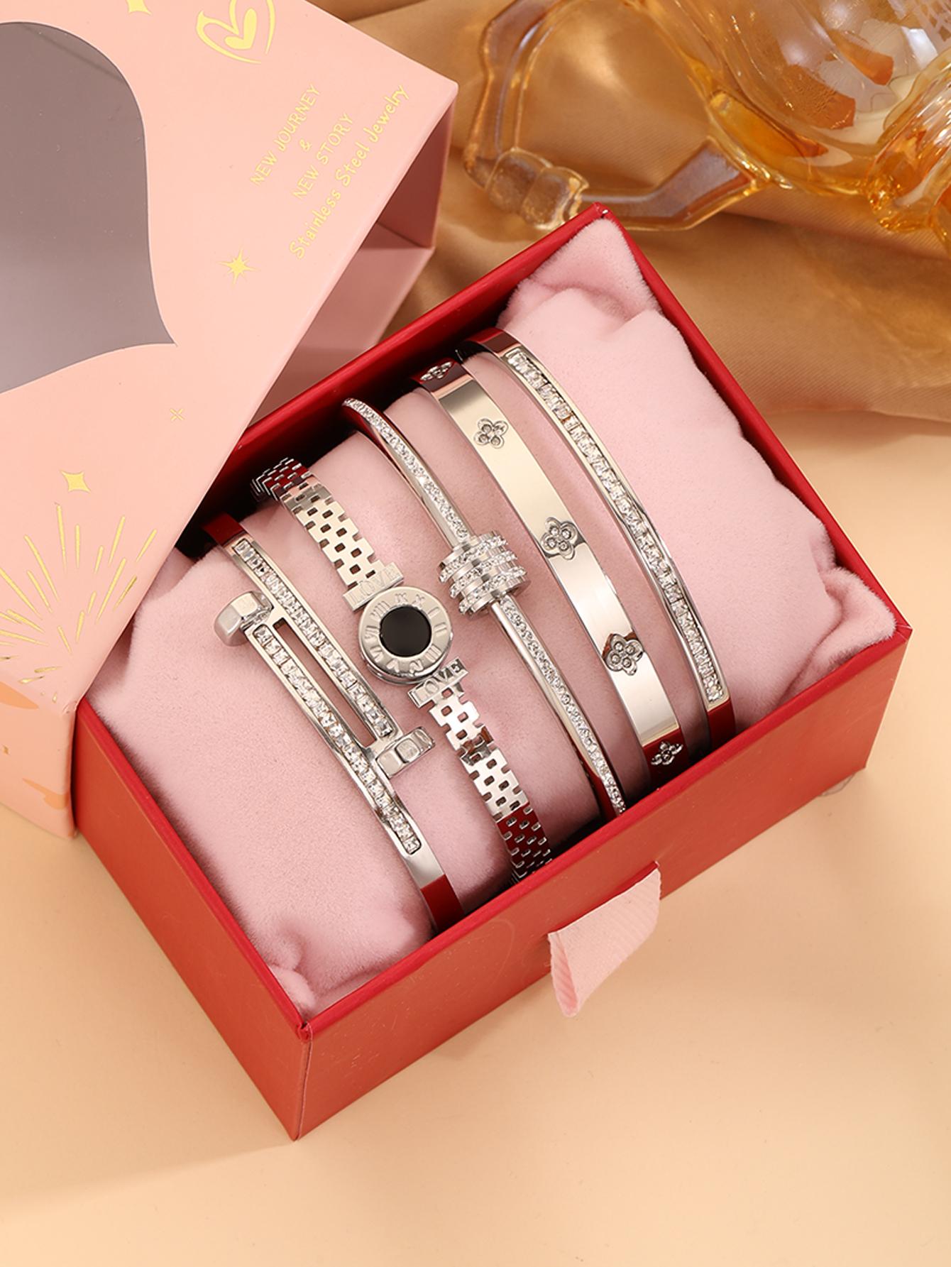 5-piece elegant and luxurious 304 stainless steel Romantic Bracelet Set with gift box, suitable for both women and men, high-quality and fashionable items