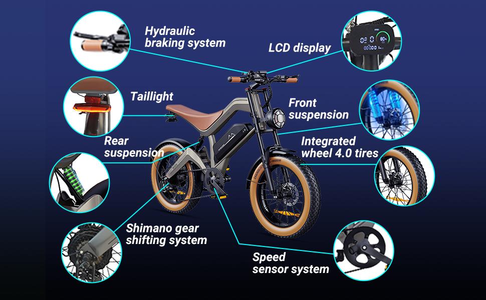 DYU M20 All Terrain Electric Bike 1500W Motor 873.6Wh Battery 100 Miles Range Dual Hydraulic Brakes 20X4.0" Tires
