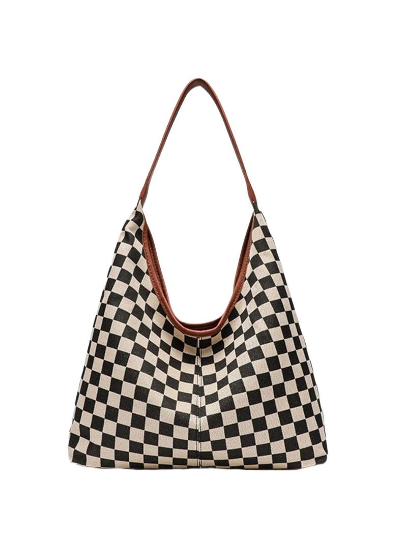 Large-Capacity Checkerboard Tote Bag Daily Bag For Travel And Shopping Shoulder Bag With Inner Pocket, Durable Polyester Material, Lightweight Tote Bag