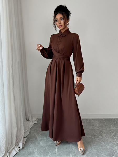 Women's Elegant Long Sleeve Dress, Plain Woven Fabric, Fall Fashion, Fitted Design, Thin Material, Stylish & Comfortable