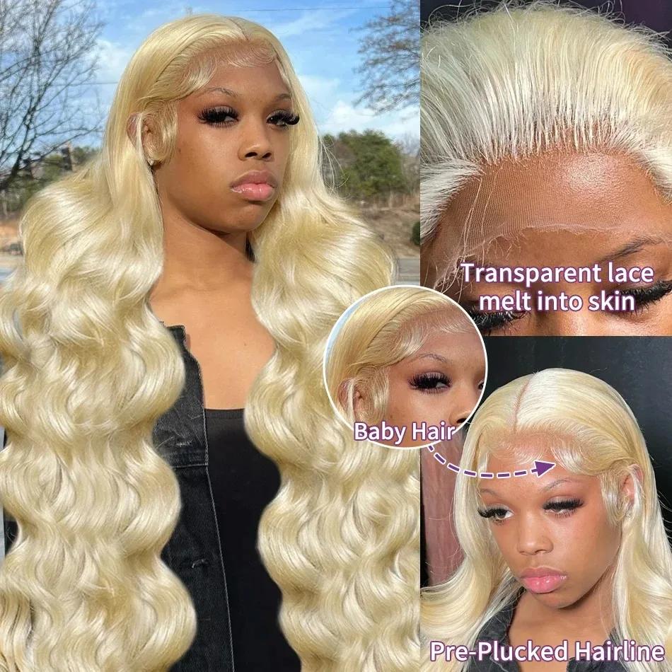 40 Inch Blonde Body Wave Lace Front Wig CUTE BEIN HD Transparent Lace Human Hair Wigs 13x6 Lace Frontal Wave Wig Natural Hairline 180 Density