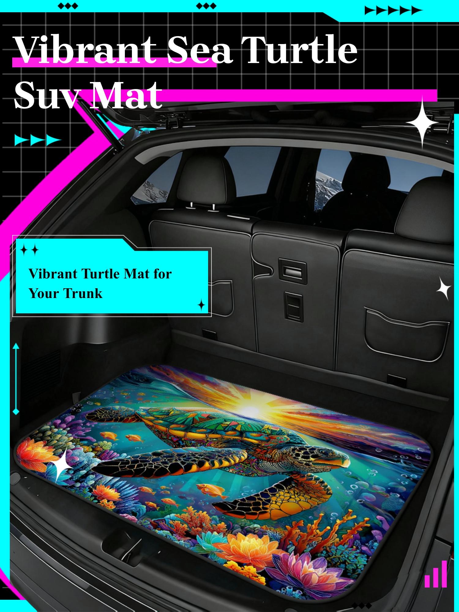 One Piece of a Vibrant Sea Turtle Design Featuring a Sunrise Over The Ocean, Perfect for Car Trunk. This SUV Mat, Car Floor Mats, Serves As an Easy-To-Clean Floor Cover for Camping Gear, Sports Equipment, Making It Ideal for Family Outings