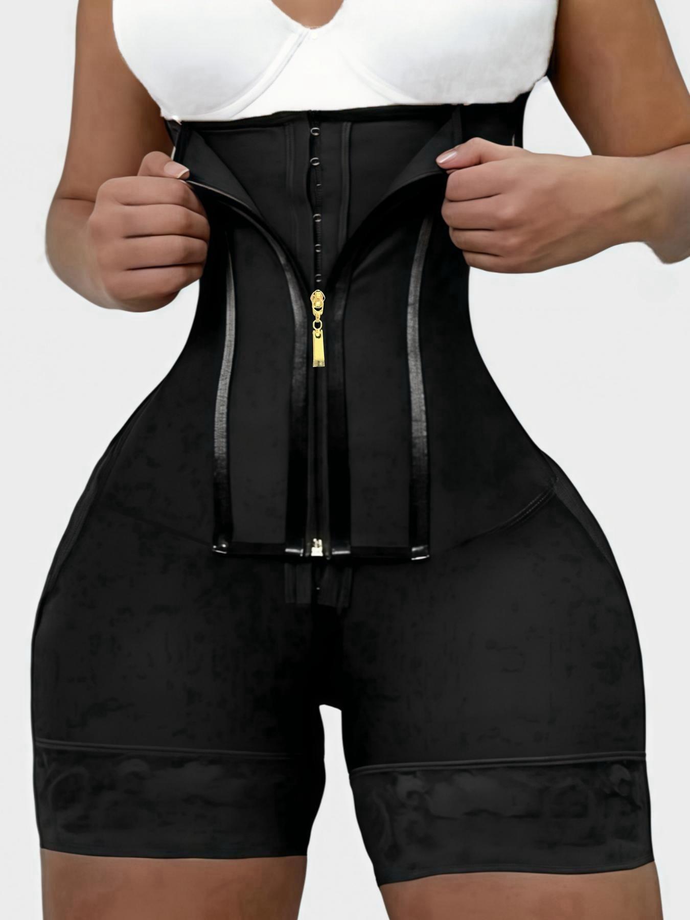 1 Count Women's High Waist Underwear Zipper Crotch Shapewear Bottoms, Solid Color Lace Tight Fitting Shaper Shorts, Fajas, Butt Lifting Tummy Control Body Shaper Panty with Zipper & Hooks Closure, Colombian Shapewear, Perfect for Daily Wear & Gym