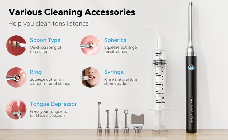 [Valentine's Day Gift] Tonsil Stone Remover Kit with Camera & Light - WiFi Connected for iOS/Android, 5 Attachments, Rechargeable (USB/Battery), Home Oral Care Tool