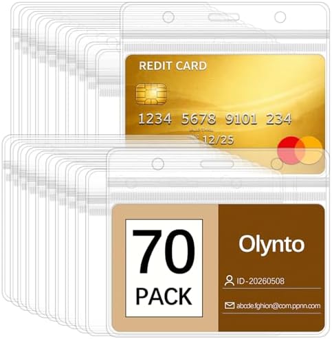 70 Pack Clear Horizontal Plastic Badge Holders for Lanyards -Waterproof ID Card Holder Name Tag Badge Protector Sleeve for Office, School, Nurses, Work ID Badges Cover with Resealable Zipper