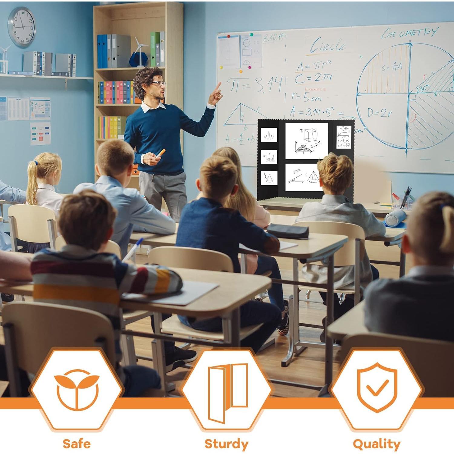 8 count 14 x 22 Inch Black Trifold Poster Board Large Tri Fold Presentation White Display Board Foldable Paperboard for Science Fair School Business Project Exhibition