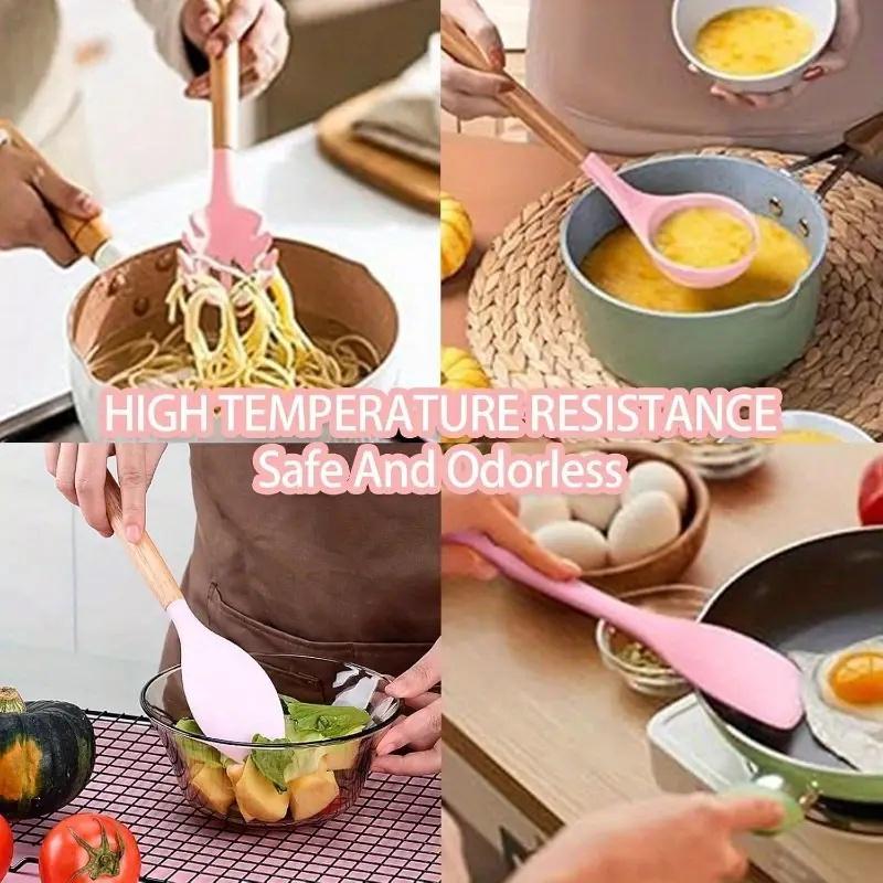 Love atFirst Find19-Piece Kitchen Knife Set with Heat-Resistant Silicone Cutlery & Wooden Handles - Includes Chef Knife, Non-Stick Compatible Tools, Easy to Clean - Ideal Gift for Women on New Year, Valentine's Day and More Cookware Kitchenware White Pink