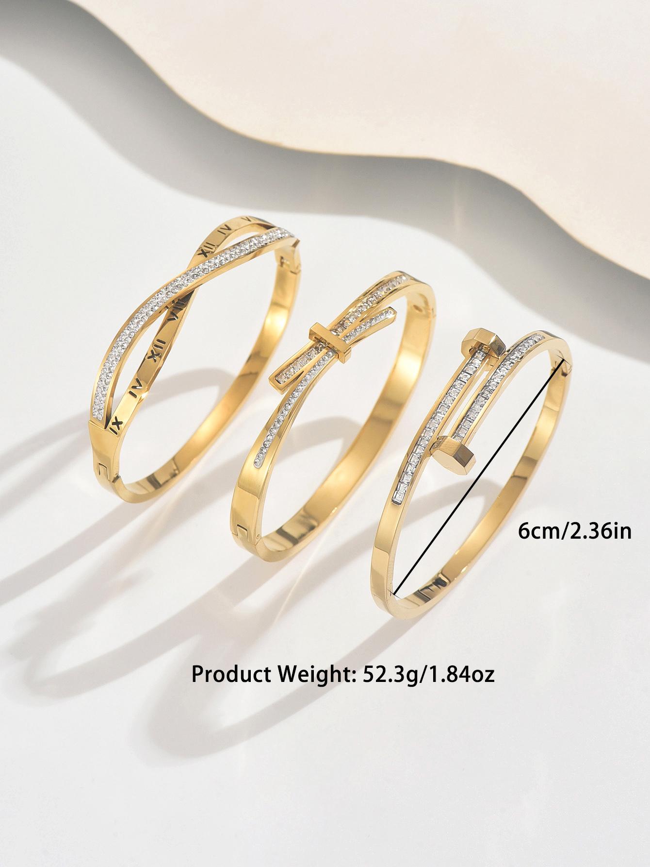 Women's Bangles Set, Stainless Steel Heart Design Jewelry, Casual Style, All-Season Wear, Lucky Charm Accessory, Trendy Stack Bangle