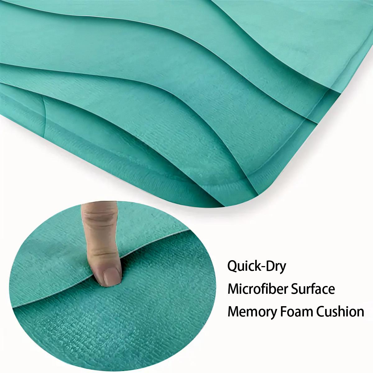 3pcs Green 3D Wave Pattern Bathroom Mat Set, Soft Flannel, Toilet Lid Cover, U-Shaped Toilet Mat, 100% Polyester, Modern Design, Home Bathroom Decor, Stylish Bathroom Accessory, Bathroom Rug Se